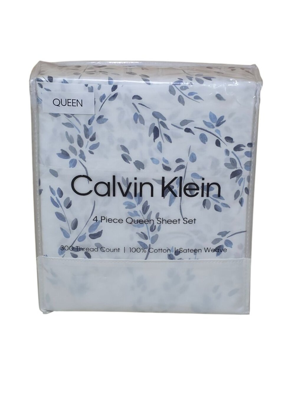 Calvin Klein 4-Piece Cotton Sateen Weave Queen Sheet Set 300 TC Airy Botanical B